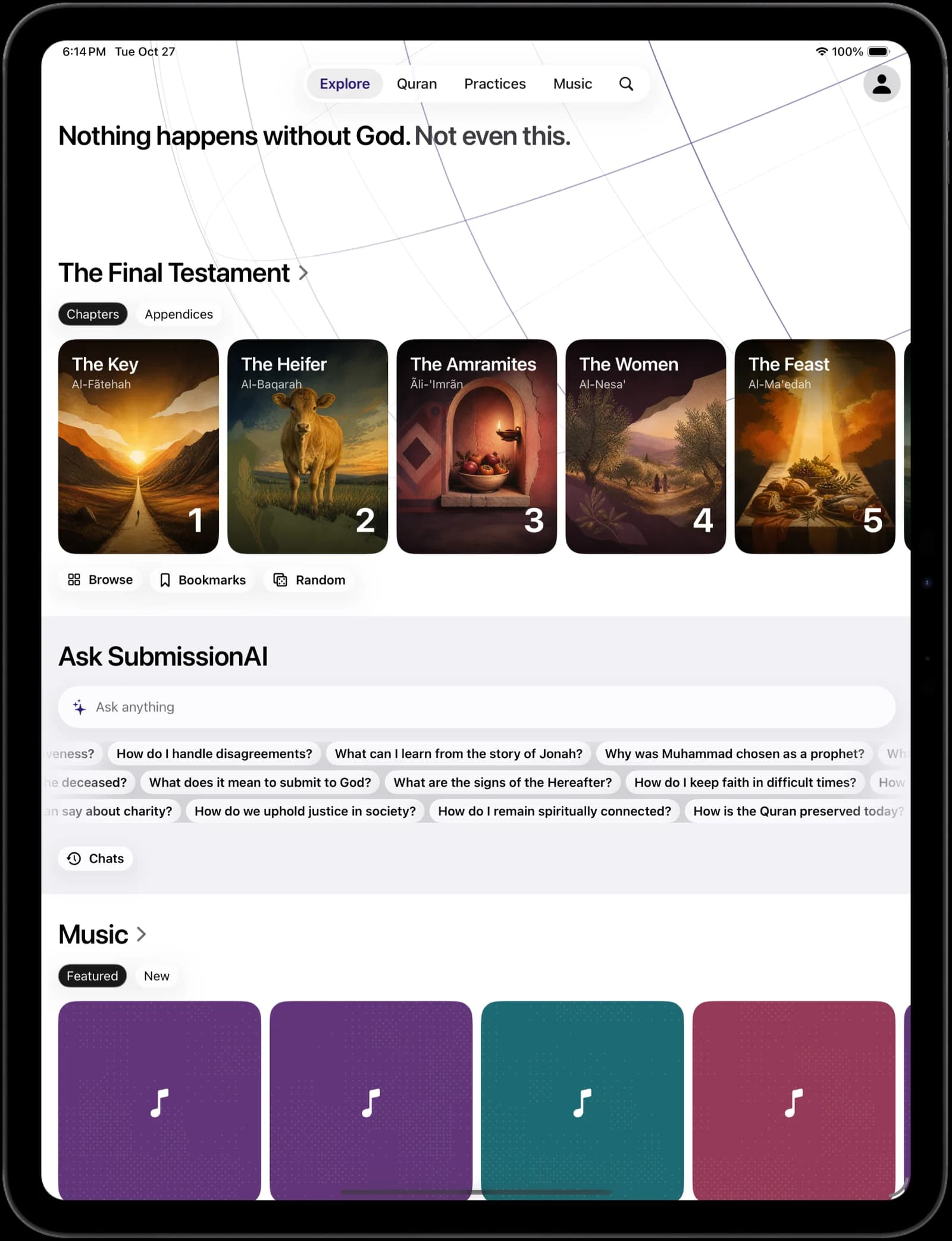 The app's home on iPad