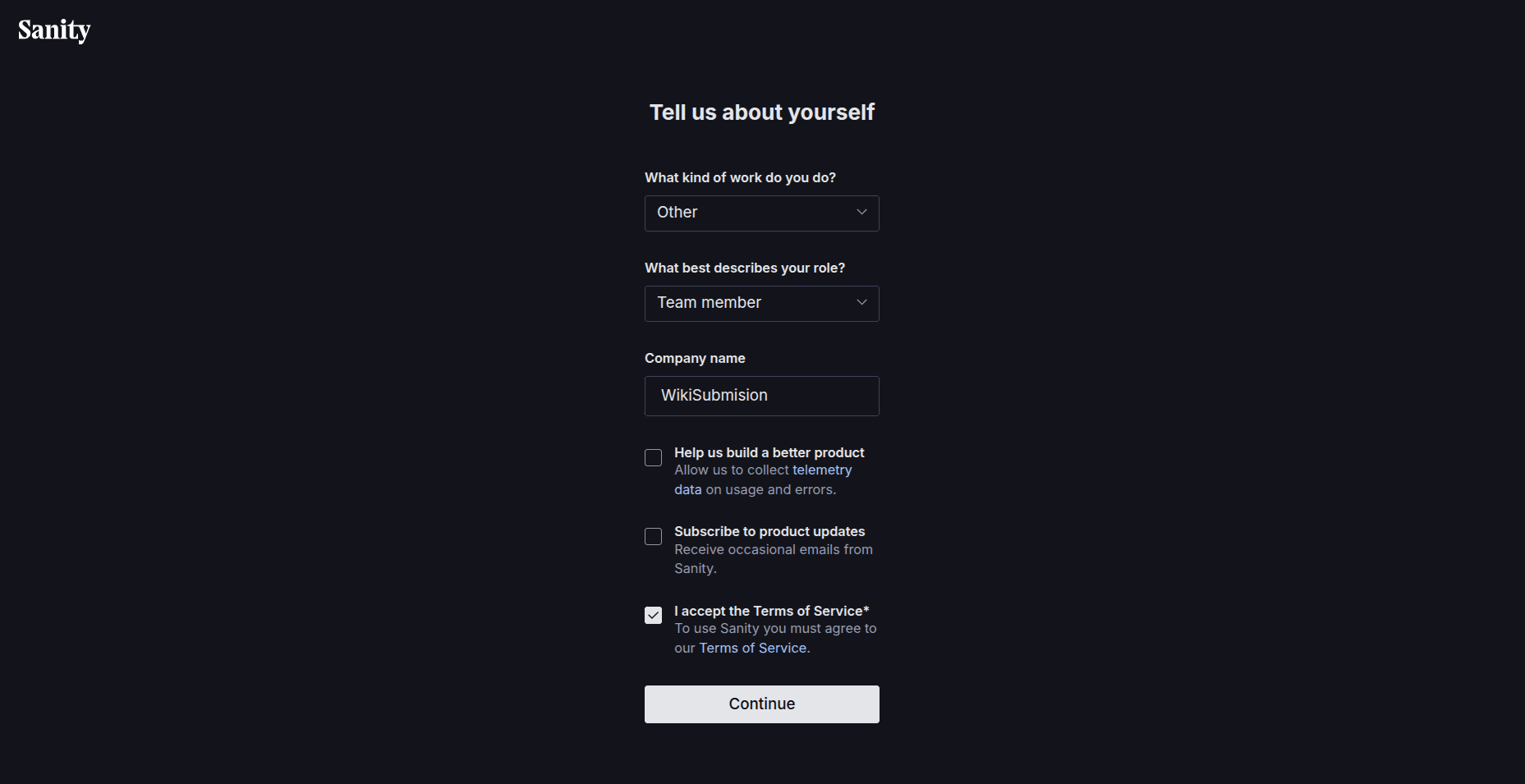 Accept Sanity's Terms of Service