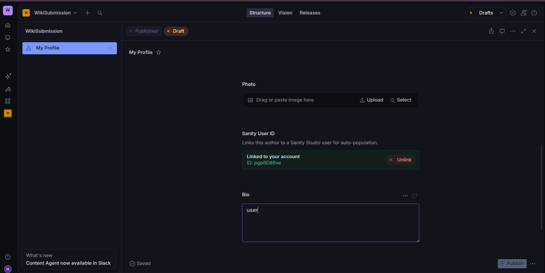 Upload avatar (Optional), write a short bio which is also optional.